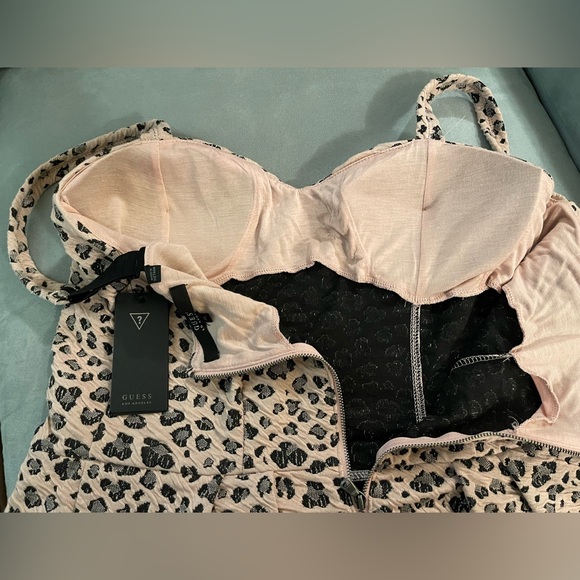 NWT GUESS Holly Leopard Print Pink Black Sweetheart Bustier Peplum Top XL - Picture 7 of 16